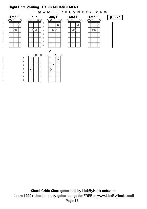 Chord Grids Chart of chord melody fingerstyle guitar song-Right Here Waiting - BASIC ARRANGEMENT,generated by LickByNeck software.